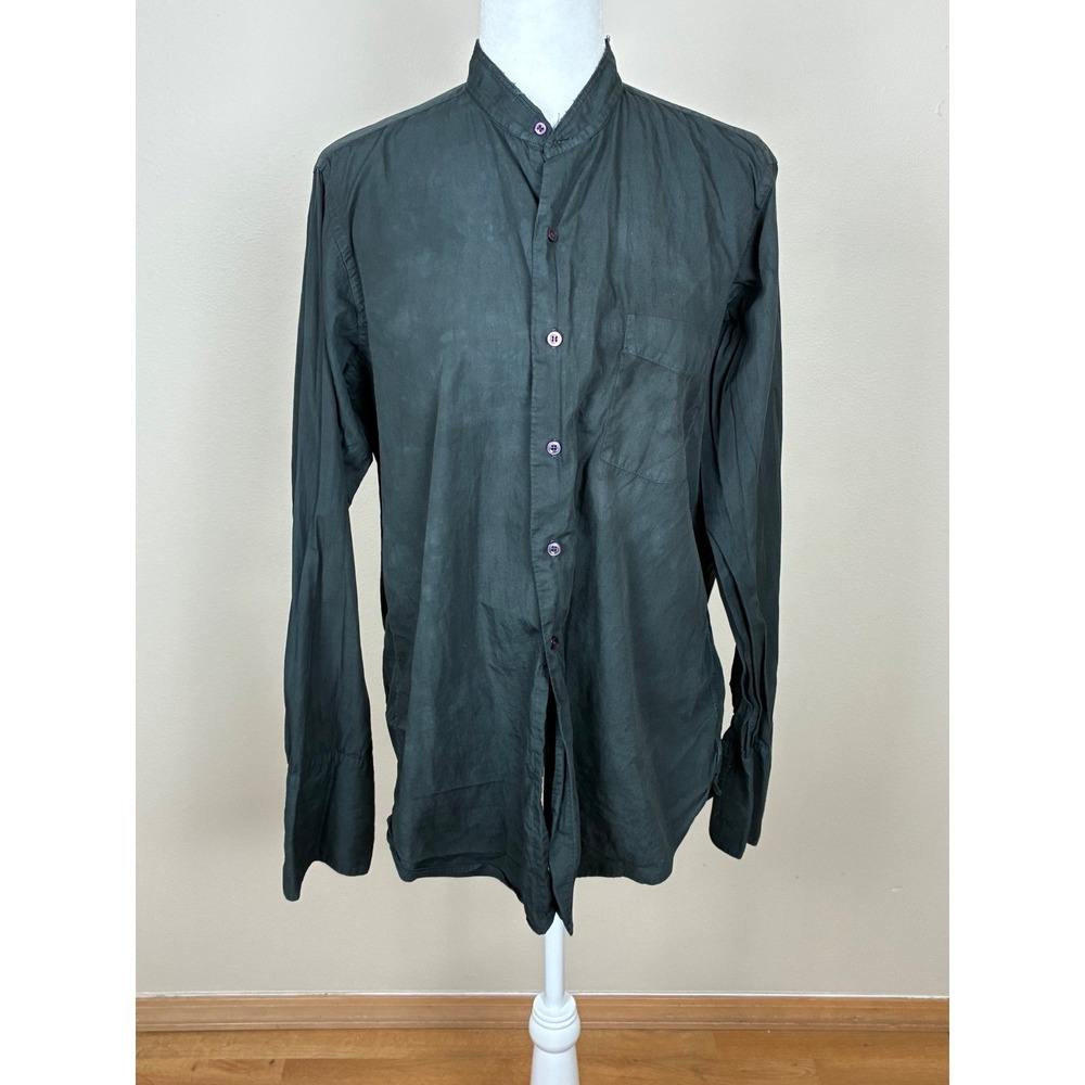 Vintage Arrow Dale Mens Band Collar Shirt Cotton Made in USA Charcoal Grey L